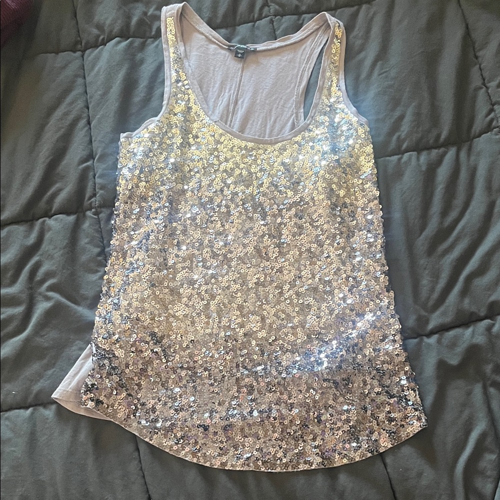 Express Shimmering Silver Sequin Tank Top